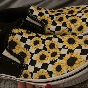 Vans Black and Yellow Sunflower Checkered Athletic Shoes